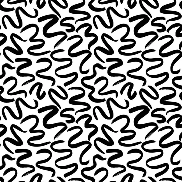Bürste gekrümmte und gewellte Linien vektornahtlose Muster. sich wiederholender abstrakter Hintergrund mit chaotischen zufälligen Wellen, Linien und Locken. — Stockvektor