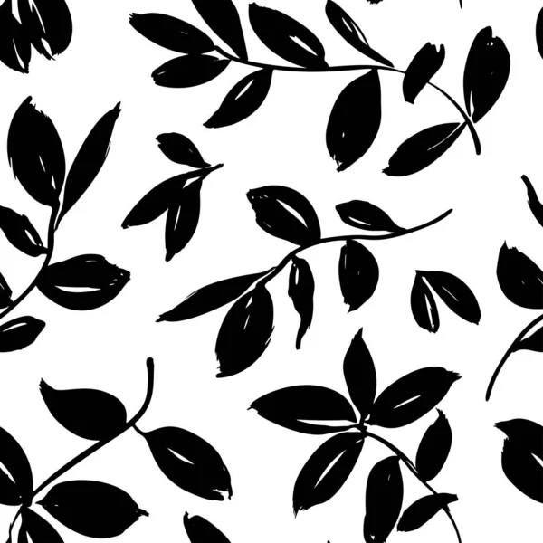 Leaves and branches vector seamless pattern. Brush leaves and twigs. Olive, sage or eucalyptus branch modern pattern. — 스톡 벡터