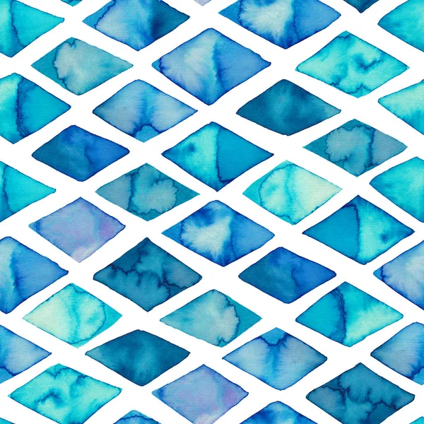 Rhombus blue watercolor seamless pattern. 
