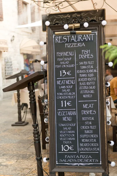 Menu board of outdoor cafe — Stock Photo, Image