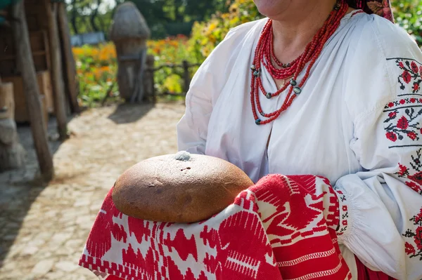 Pan y sal tradicional bienvenidos — Foto de Stock