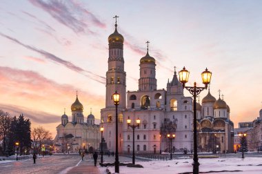Moscow Kremlin cathedrals at sunset clipart