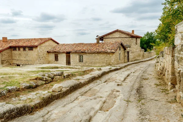 Antiguo Camino Pedregoso Través Chufut Kale Asentamiento Medieval Cueva Los — Foto de Stock