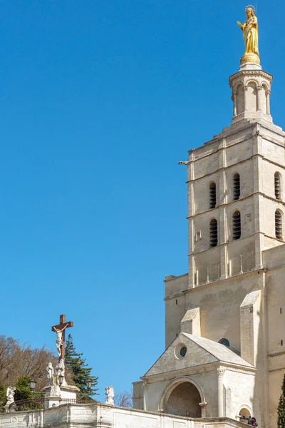 ロマネスク アヴィニョン大聖堂 ドームの聖母大聖堂 鐘楼の上に12世紀に建てられました 教皇宮殿 アヴィニョン フランス — ストック写真