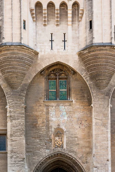 Fenséges Gótikus Bejárat Középkori Pápák Palotájába Történelmi Avignonban Provence Franciaország — Stock Fotó