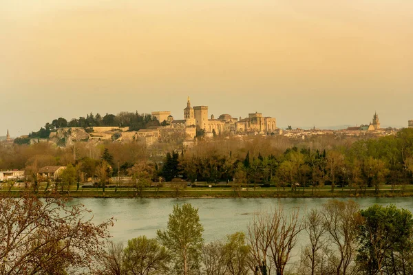 Panorama Pôr Sol Histórico Avignon Palácio Papal Rio Rhone Provença — Fotografia de Stock