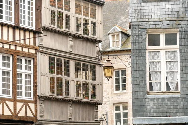 Patroon Van Middeleeuwse Houten Lijst Huizen Het Historische Dinan Bretagne — Stockfoto