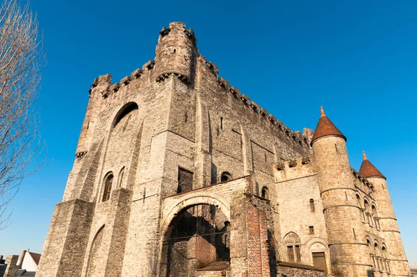 Majestátní Středověký Gravensteen Hrad Hrabat Flandry Historické Části Gentu Belgie — Stock fotografie