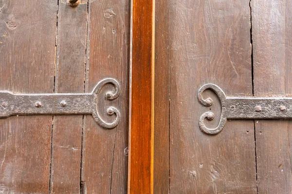 Close Metal Hinges Medieval Door Historic Plantagenet City Part Mas — Stock Photo, Image