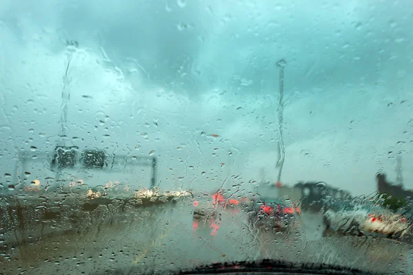 Gewitter Über Amerikanischem Highway Durch Regentropfen Auf Der Windschutzscheibe Usa — Stockfoto