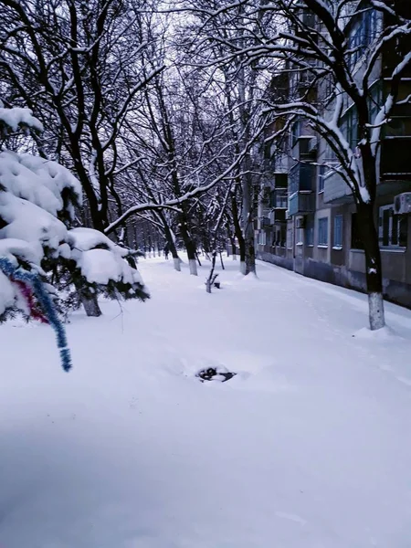 Rua Inverno Sob Neves — Fotografia de Stock