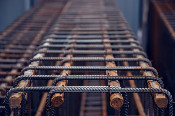 Steel bars for monolithic frame. Industrial background on the construction — Stock Image Steel bars for monolithic frame. Industrial background on the construction Royalty Free Stock Photos