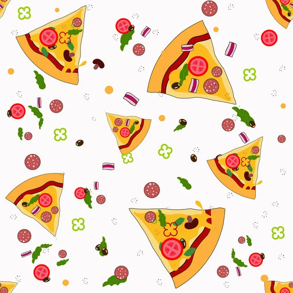 Tranches Pizza Aux Champignons Bacon Olives Tomates Poivrons Motif Sur — Image vectorielle