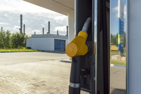 Car Gas Station Yellow Fuel Gun — Stock Photo, Image