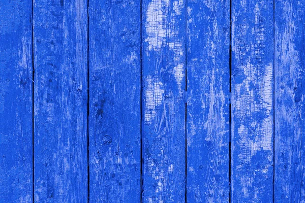 Blue Old Painted Peeling Vertical Fence Boards Front View Textured — Stock Photo, Image