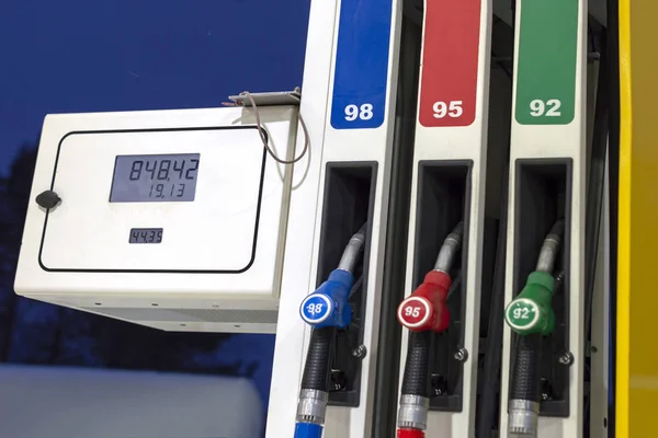 Benzinestation Kolom Met Drie Pistolen Scherm Display Zijaanzicht — Stockfoto