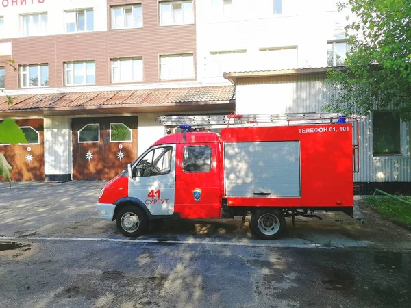 Fire truck near the fire station - Surgut, Russia, May 19, 2020