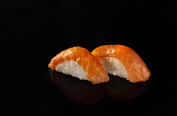 Sashimi Con Salmone Fondo Nero — Foto Stock