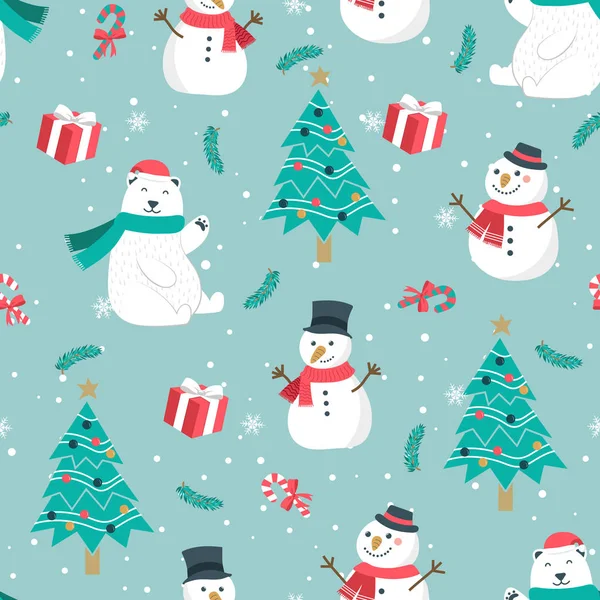 Modèle Sans Couture Noël Avec Fond Bonhomme Neige Modèle Hiver — Image vectorielle