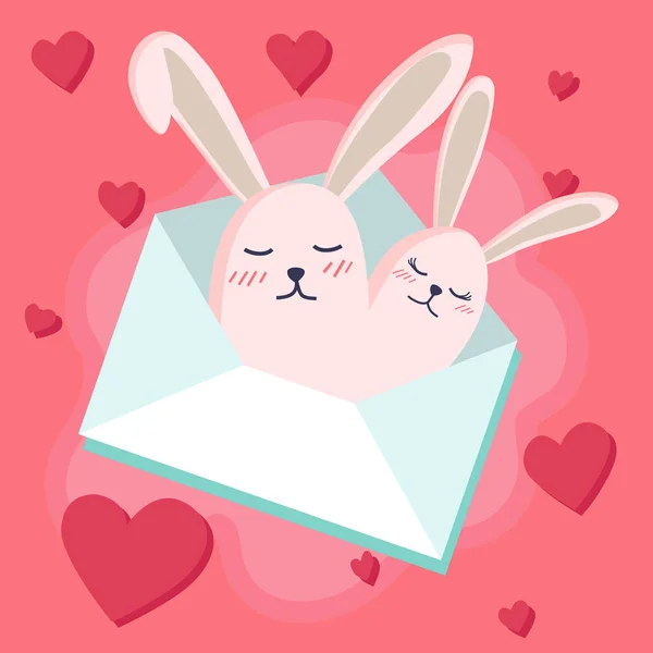 Happy Valentine Day Bunny Love Valentines Day Background Couple Rabbit — 스톡 벡터