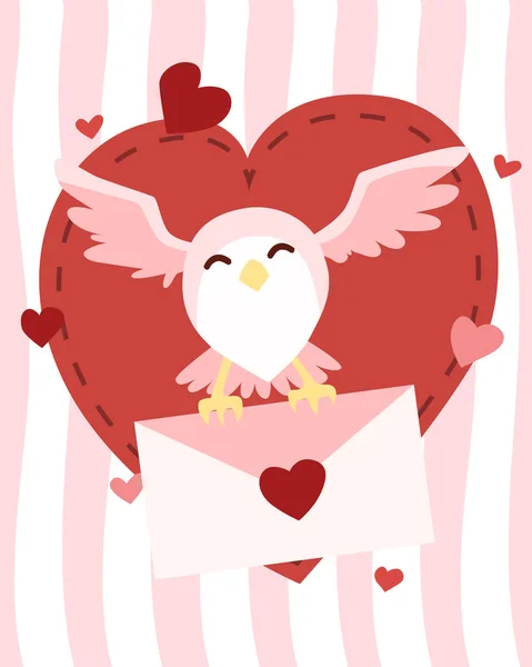 Šťastný Valentýn Sova Létání Dopisem Lásky Valentýna Pozadí Sova Dodání — Stockový vektor