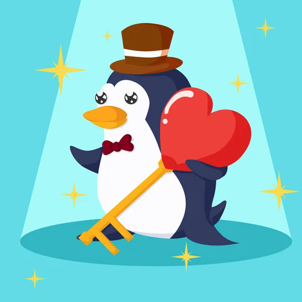 Joyeuse Saint Valentin Avec Pingouin Clé Coeur Fond Saint Valentin — Image vectorielle