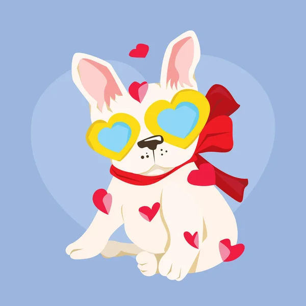Happy Valentine Day Cute French Bulldog Heart Glasses Valentines Day — 스톡 벡터