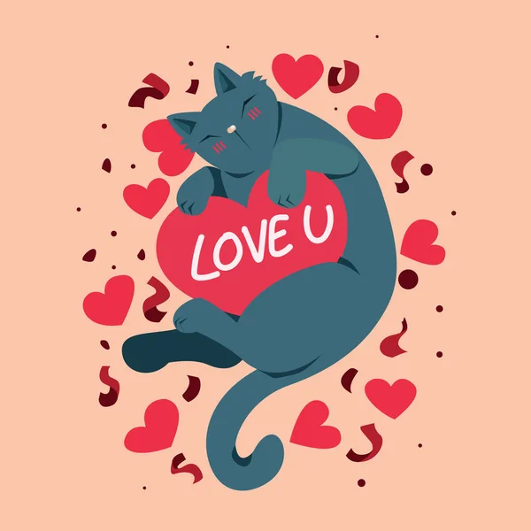 Happy Valentines Day Cute Cat Love You Valentines Day Background — 스톡 벡터
