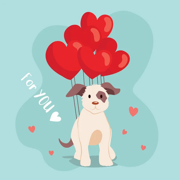 Joyeux Valentine Day Chien Mignon Avec Ballon Fond Saint Valentin — Image vectorielle