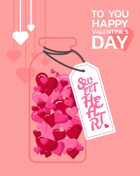 Happy Valentine Day Love Bottle Mit Herzen Inneren Valentine Hintergrund — Stockvektor