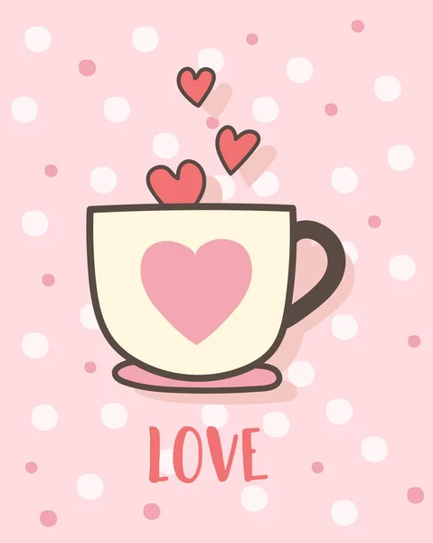 Šťastný Valentýn Šálkem Kávy Lásky Valentýna Horký Nápoj Valentýna Přání — Stockový vektor