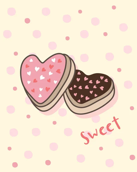 Fröhlicher Valentinstag Mit Herzförmigen Plätzchen Süßem Valentinstag Keks Valentinskarte Und — Stockvektor