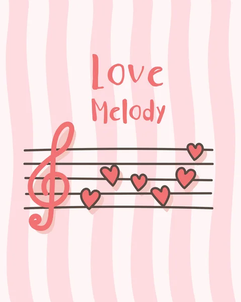 Happy Valentine Day Music Notes Red Hearts Valentines Day Background — Stock Vector