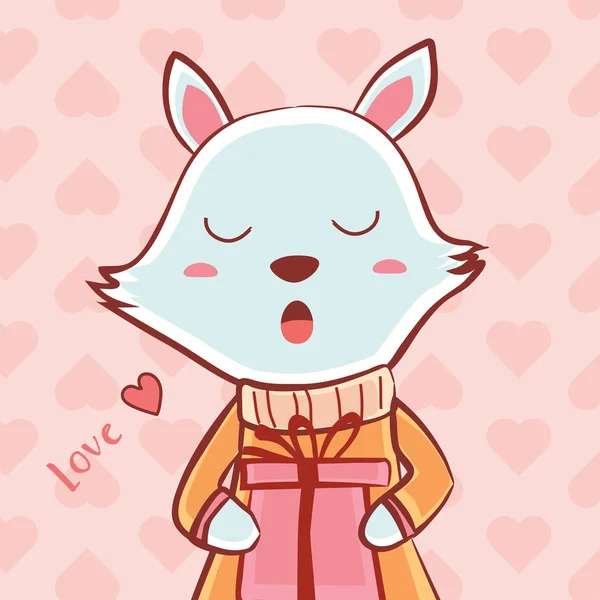 Happy Valentine Day Cute Fox Giftbox Valentines Day Background Heart — 스톡 벡터