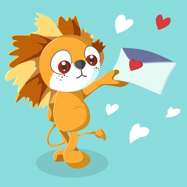 Happy Valentine Day Cute Lion Valentines Day Background Valentine Card — стоковый вектор