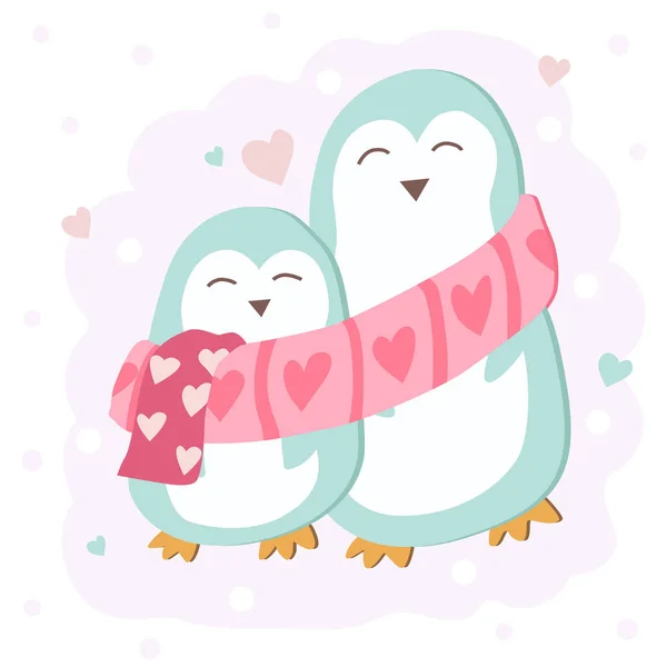 Happy Valentine Day Cute Penguin Couple Hugging Valentines Day Background — Stock Vector