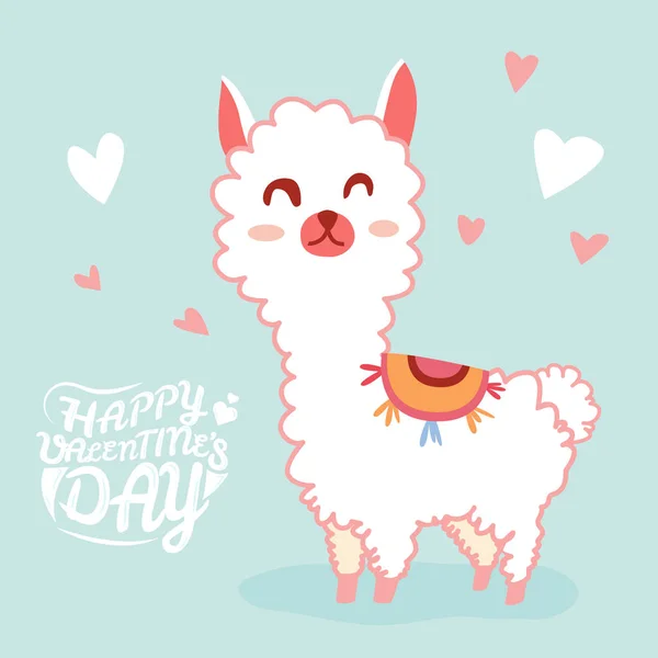 Joyeuse Saint Valentin Avec Lama Mignon Fond Saint Valentin Carte — Image vectorielle