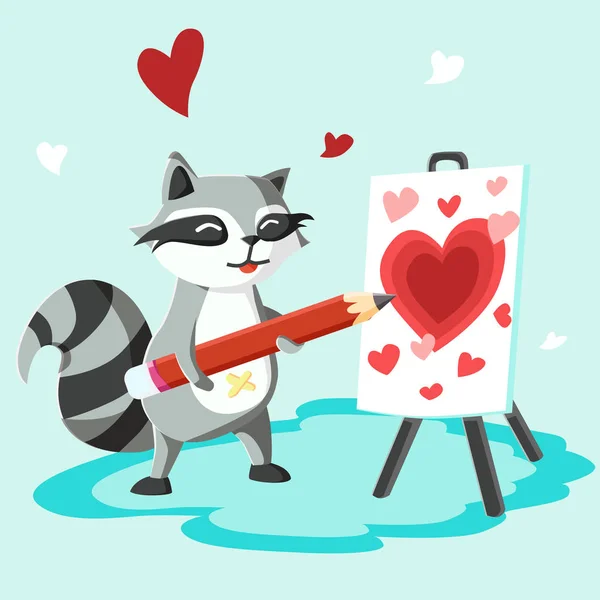 Joyeux Raton Laveur Saint Valentin Avec Chevalet Fond Saint Valentin — Image vectorielle