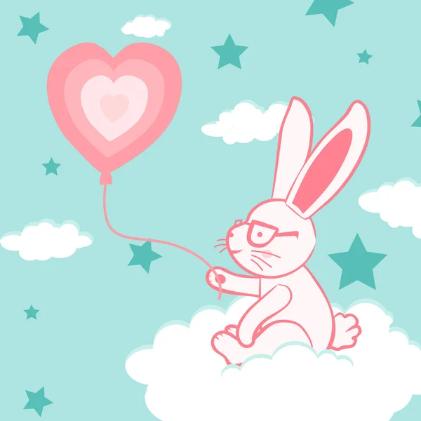 Happy Valentine Day Cute Bunny Balloon Valentines Day Background Rabbit — Stock Vector