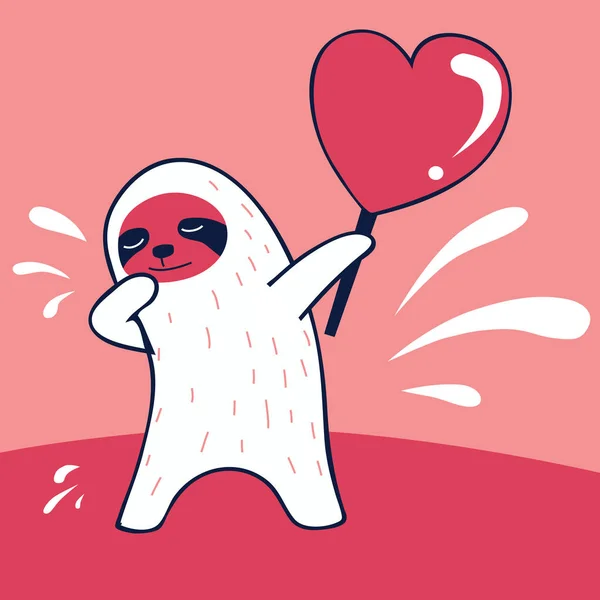 Happy Valentine Day Funny Dabbing Sloth Avec Forme Coeur Sucette — Image vectorielle