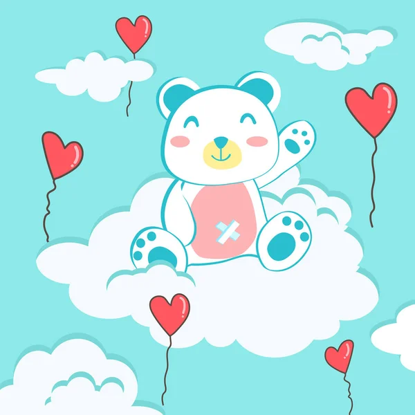 Happy Valentine Day Teddy Bear Cloud Valentines Day Background Heart — 스톡 벡터