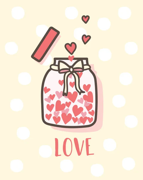 ハッピーバレンタインデーハートが入ったラブボトル バレンタインの背景 バレンタインカードとポストカード — ストックベクタ