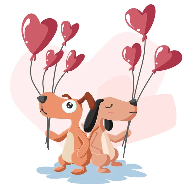 Joyeuse Saint Valentin Couple Chien Avec Ballon Carte Saint Valentin — Image vectorielle