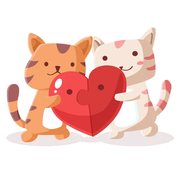 Happy Valentines Day Couple Cat Jigsaw Heart Valentines Card Poster — 스톡 벡터