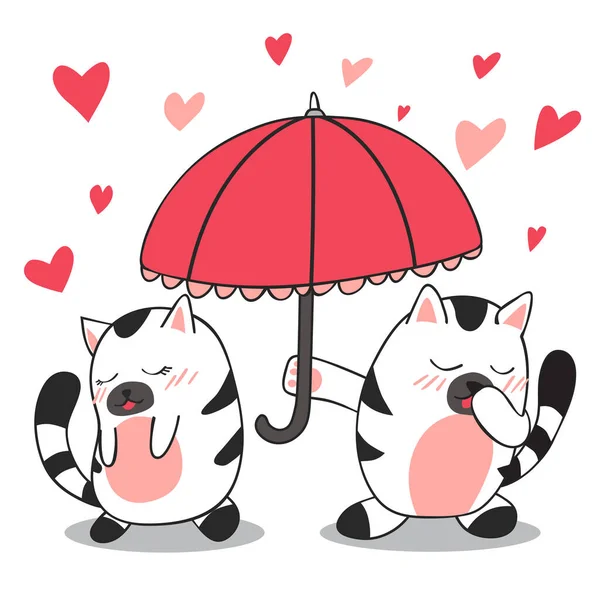 Щасливі Валентина День Милий Кіт Парасолька Іншого Кота Любов Листівка — стоковий вектор