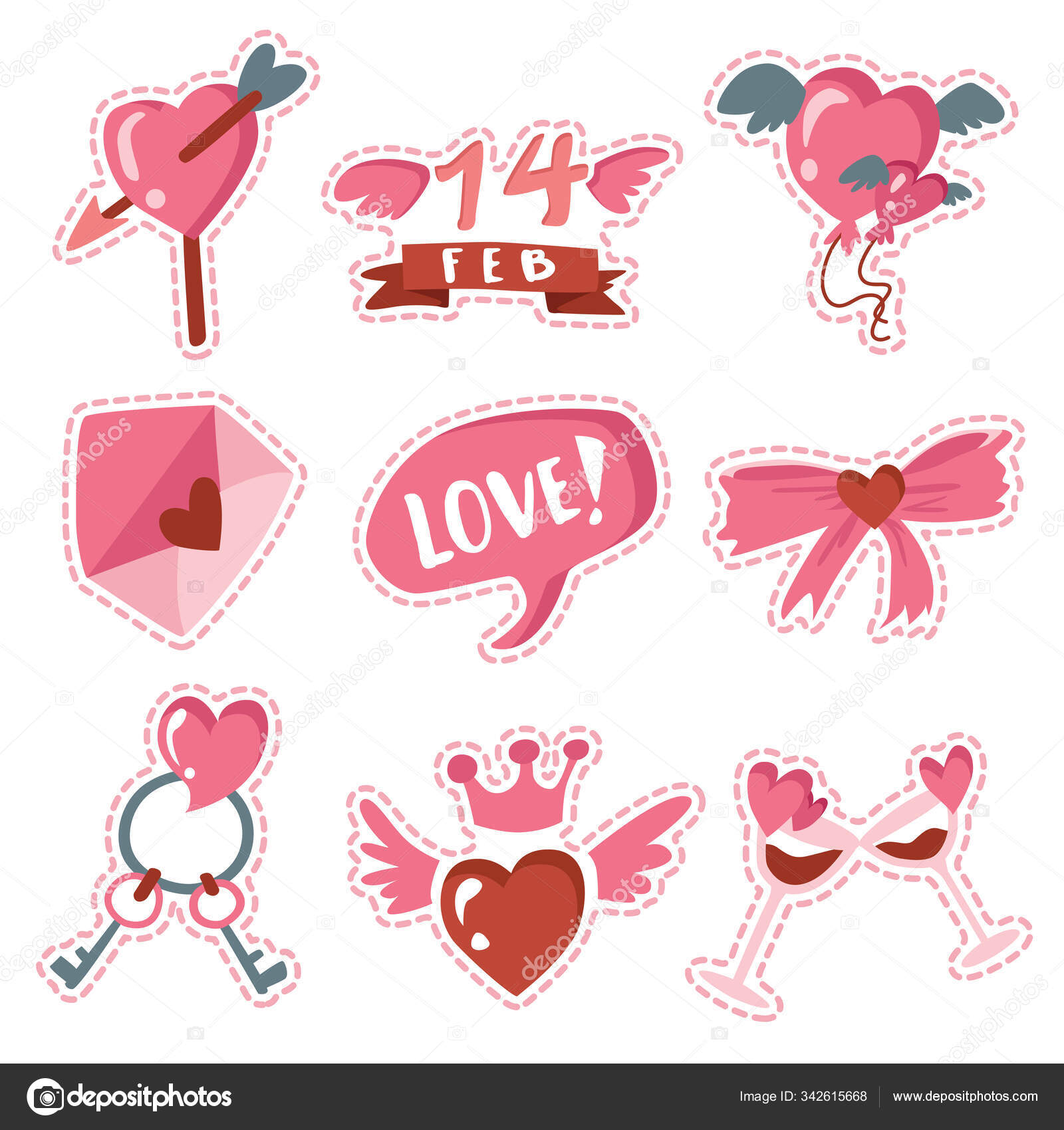 Happy Valentine's Day Pack Love Stickers Valentines Labels Set Stock Vector  by ©tatajantra 342615668