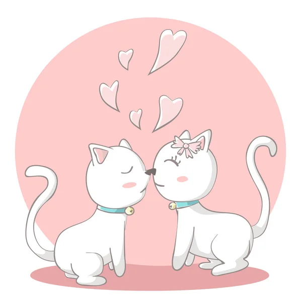 Happy Valentines Day Couple Cats Kissing Valentines Card Poster — Stock Vector