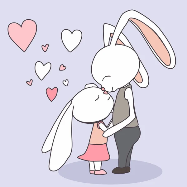 Paar Verliebte Hasen Grußkarte Vektor Illustration Valentinstag Postkarte — Stockvektor