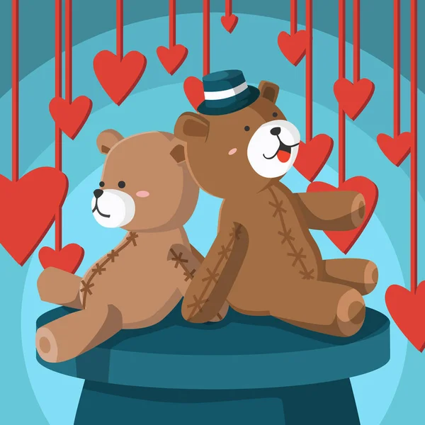 Cute Teddy Bear Sitting Relaxing Greeting Card Vector Illustration Valentines — 스톡 벡터