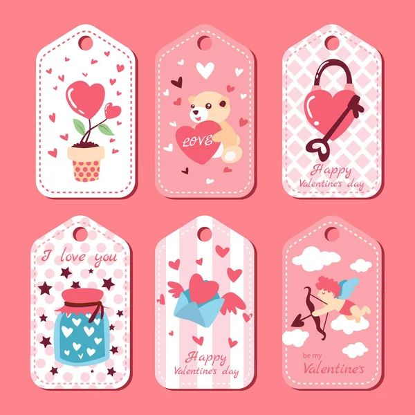 Pack Van Love Tags Valentines Etiketten Set — Stockvector